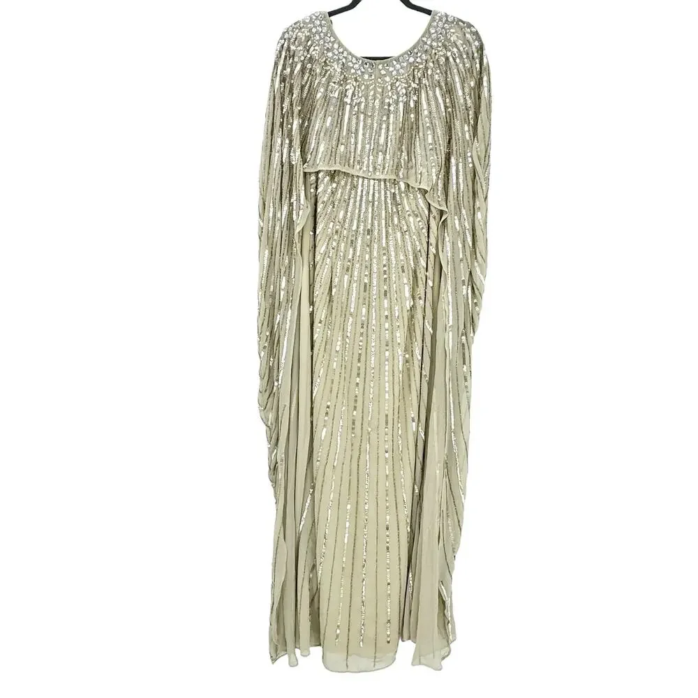 Mac Duggal Gold Sequin Cape-Back Maxi Dress - Picture 10 of 17